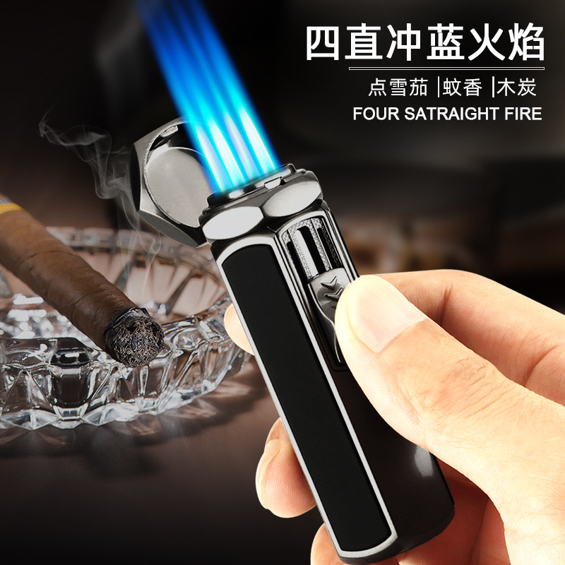 宏路HL1003氣體打火機(jī)男式創(chuàng)意強力四直沖藍(lán)焰雪茄防風(fēng)打火機(jī)